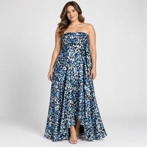 Randolph Duke 97% Silk Strapless Gown Women 12 Y2K Glam Leopard Ruching
